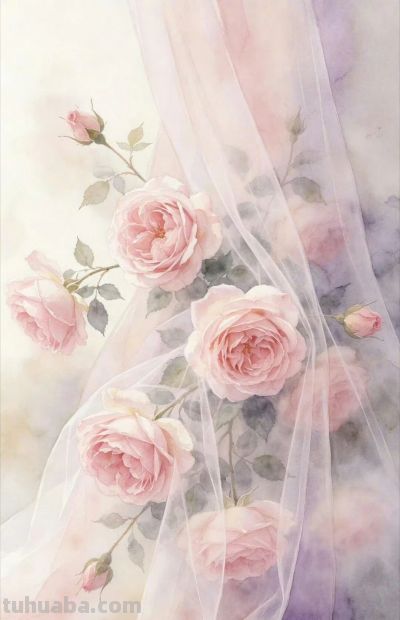 月季水彩画｜柔纱漫窗，玫瑰温柔。 ​​​ - 图画吧TUHUABA