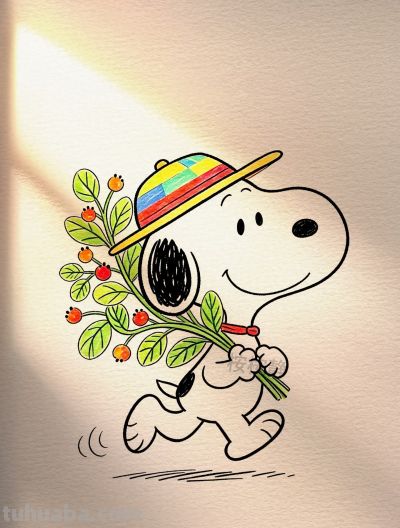 史努比的小步 载着鲜花与满心欢喜丨桉桉静简笔画分享 - 今日头条