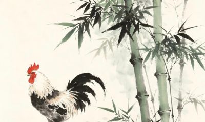 雄鸡唱晓 金穗摇风 岁稔年丰万事吉丨小画拾光公鸡国画素材分享 - 图画吧TUHUABA