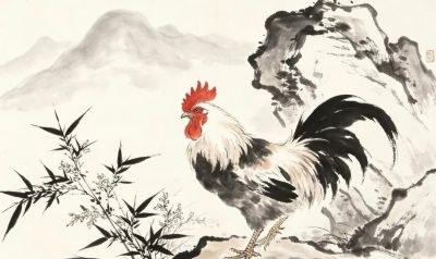 雄鸡唱晓 金穗摇风 岁稔年丰万事吉丨小画拾光公鸡国画素材分享 - 图画吧TUHUABA