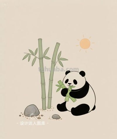 简笔画｜简约插画｜竹林里的熊猫 - 图画吧TUHUABA