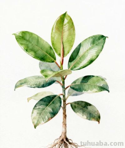 水彩画｜橡皮树 - 图画吧TUHUABA