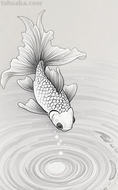 一组金鱼绘画素材（含高清线稿图），寓意年年有余，金鱼满堂！ - 图画吧TUHUABA