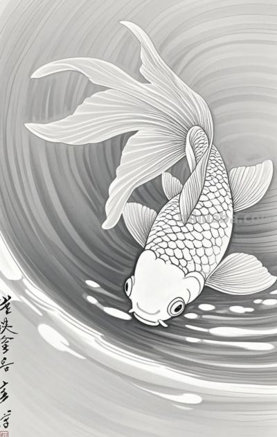 一组金鱼绘画素材（含高清线稿图），寓意年年有余，金鱼满堂！ - 图画吧TUHUABA