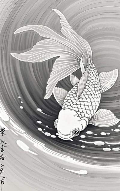 一组金鱼绘画素材（含高清线稿图），寓意年年有余，金鱼满堂！ - 图画吧TUHUABA