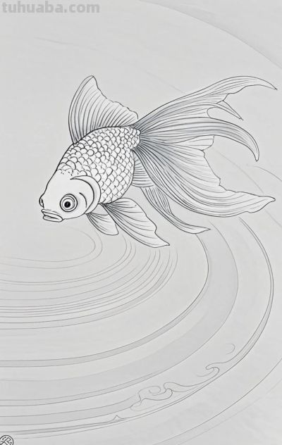 一组金鱼绘画素材（含高清线稿图），寓意年年有余，金鱼满堂！ - 图画吧TUHUABA