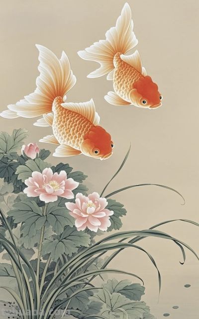 一组金鱼绘画素材（含高清线稿图），寓意年年有余，金鱼满堂！ - 图画吧TUHUABA