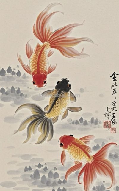 一组金鱼绘画素材（含高清线稿图），寓意年年有余，金鱼满堂！ - 图画吧TUHUABA