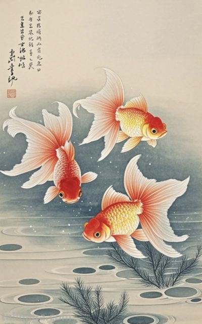 一组金鱼绘画素材（含高清线稿图），寓意年年有余，金鱼满堂！ - 图画吧TUHUABA