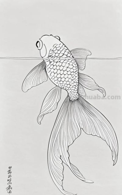 一组金鱼绘画素材（含高清线稿图），寓意年年有余，金鱼满堂！ - 图画吧TUHUABA