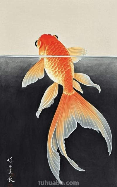 一组金鱼绘画素材（含高清线稿图），寓意年年有余，金鱼满堂！ - 图画吧TUHUABA