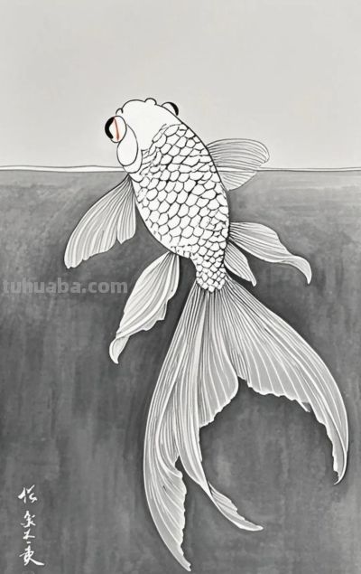 一组金鱼绘画素材（含高清线稿图），寓意年年有余，金鱼满堂！ - 图画吧TUHUABA
