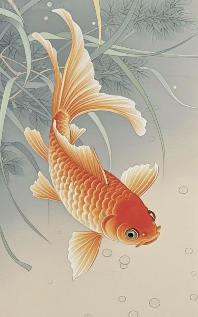 一组金鱼绘画素材（含高清线稿图），寓意年年有余，金鱼满堂！ - 图画吧TUHUABA
