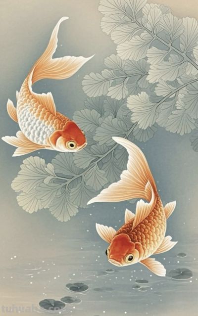 一组金鱼绘画素材（含高清线稿图），寓意年年有余，金鱼满堂！ - 图画吧TUHUABA