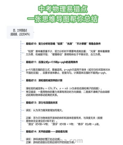 物理总是丢分？这份思维导图汇总了中考所有易错点 - 图画吧TUHUABA