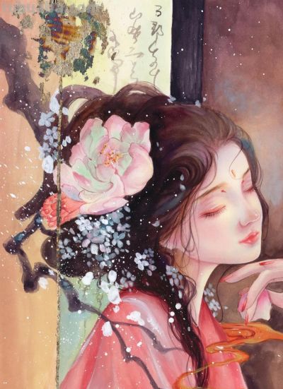 水彩晕染的古风梦境！细腻笔触下的美人，每一幅都像一首温柔的诗 - 图画吧TUHUABA