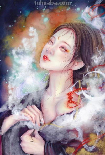 水彩晕染的古风梦境！细腻笔触下的美人，每一幅都像一首温柔的诗 - 图画吧TUHUABA