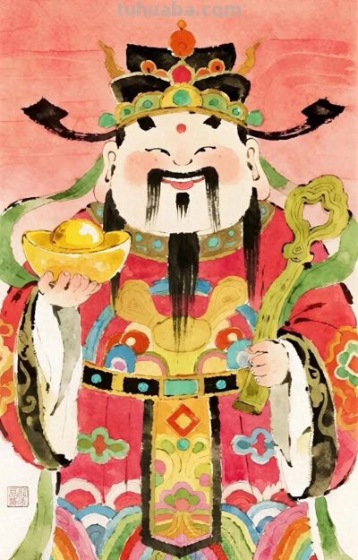 水彩财神插画 - 今日头条