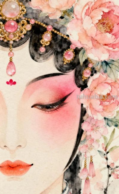 桃胭半面·花钿低垂，绝美的纯桃色系国风水彩 - 今日头条