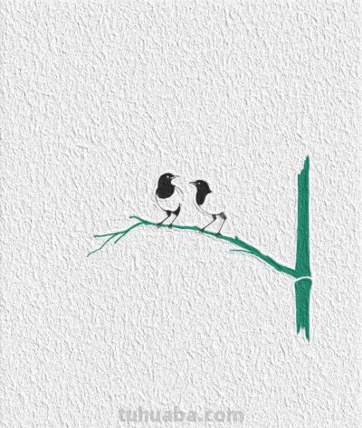 国风｜鹊立枝头｜花鸟水墨意境简笔画 - 图画吧TUHUABA