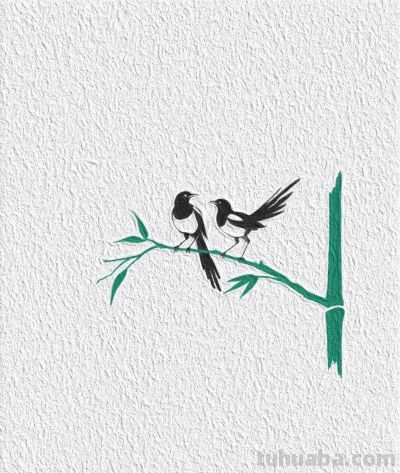 国风｜鹊立枝头｜花鸟水墨意境简笔画 - 图画吧TUHUABA