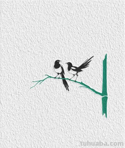 国风｜鹊立枝头｜花鸟水墨意境简笔画 - 图画吧TUHUABA