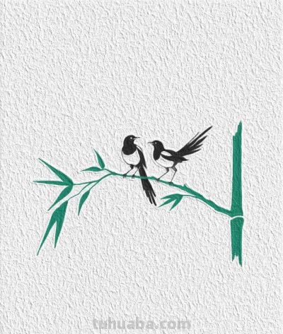 国风｜鹊立枝头｜花鸟水墨意境简笔画 - 图画吧TUHUABA