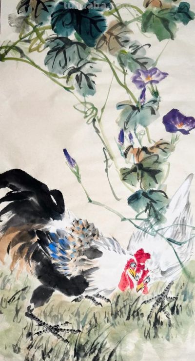 锦羽栖花，笔墨寄吉，一组大鸡图欣赏！ - 图画吧TUHUABA