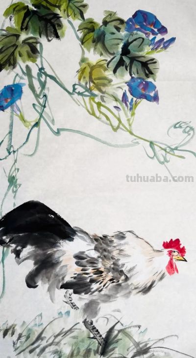 锦羽栖花，笔墨寄吉，一组大鸡图欣赏！ - 图画吧TUHUABA