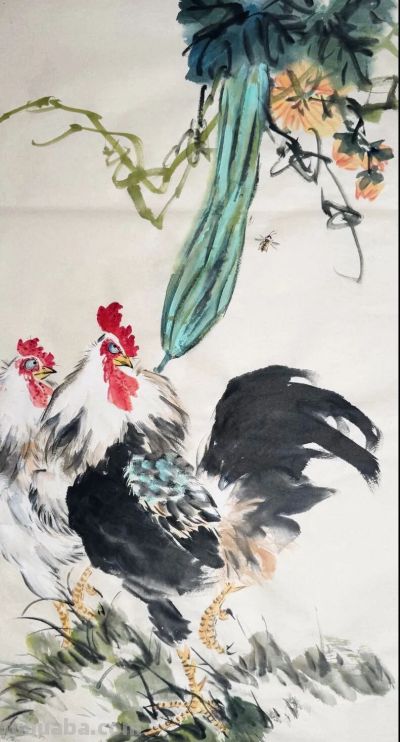 锦羽栖花，笔墨寄吉，一组大鸡图欣赏！ - 图画吧TUHUABA