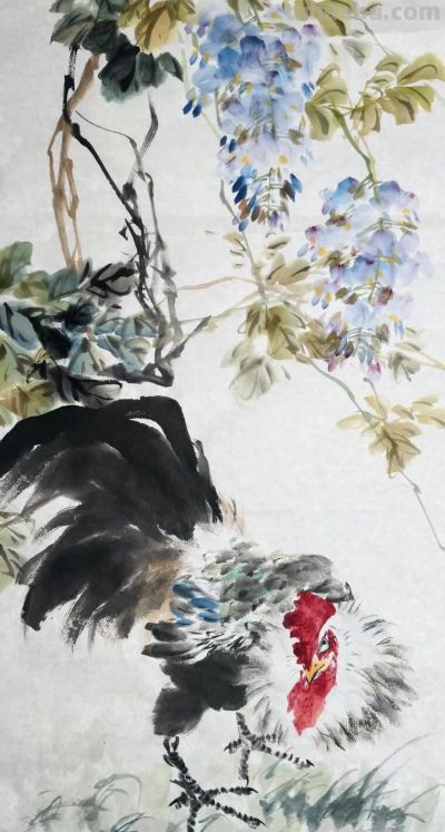 锦羽栖花，笔墨寄吉，一组大鸡图欣赏！ - 图画吧TUHUABA