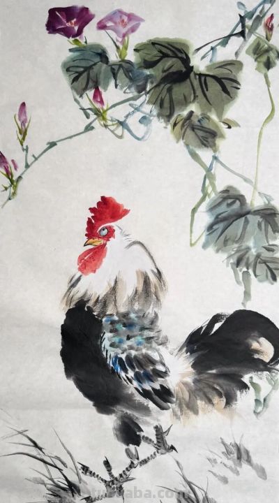 锦羽栖花，笔墨寄吉，一组大鸡图欣赏！ - 图画吧TUHUABA
