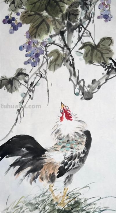 锦羽栖花，笔墨寄吉，一组大鸡图欣赏！ - 图画吧TUHUABA