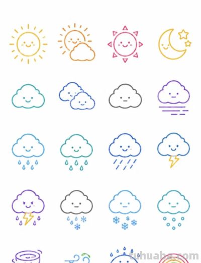 简笔小画：天气主题表情 - 图画吧TUHUABA